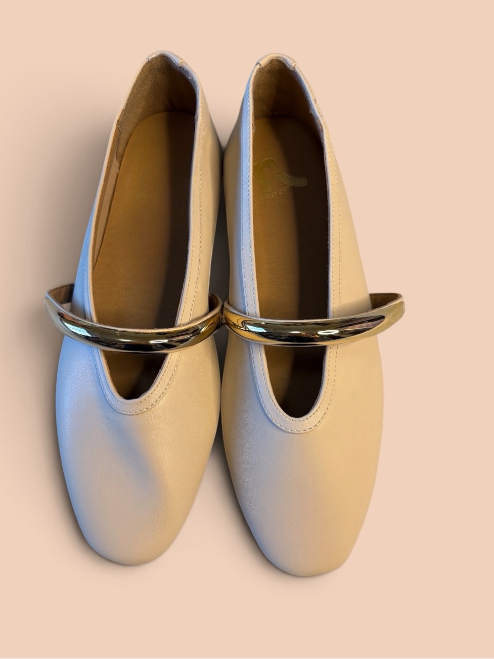 Report Cream Mary Jane Flats with Gold Strap